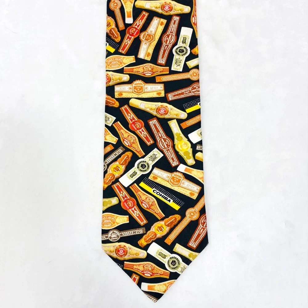 Vintage Ralph Marlin/RM Style Cigar Band Silk Necktie - NWT